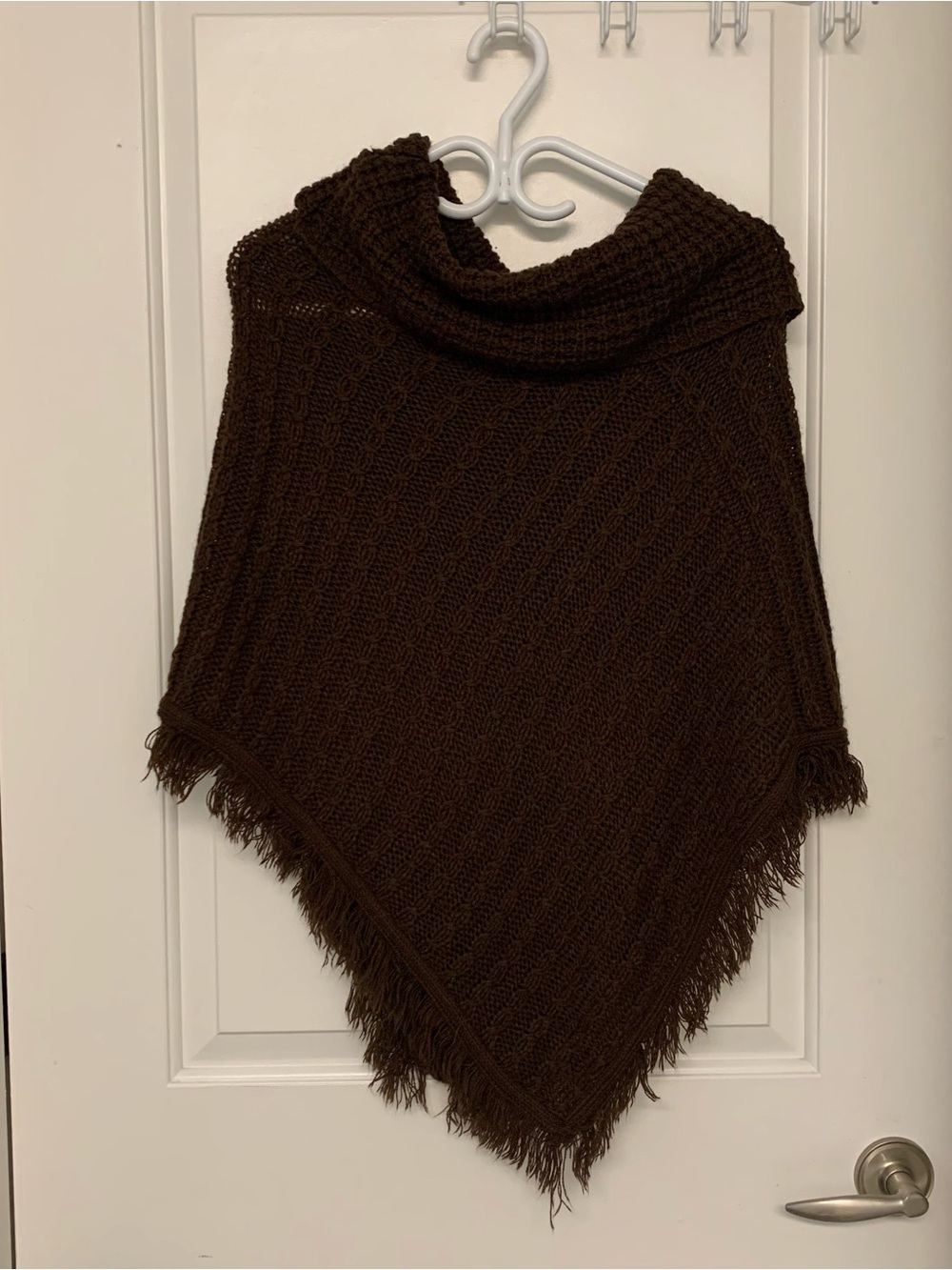 Majora Cape Sweater Womens One Size Brown Crochet Fringe Open Knit Poncho Boho
